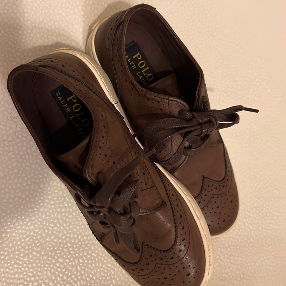 Ralph Lauren Brown classic style boys dress shoe fit for your young King.